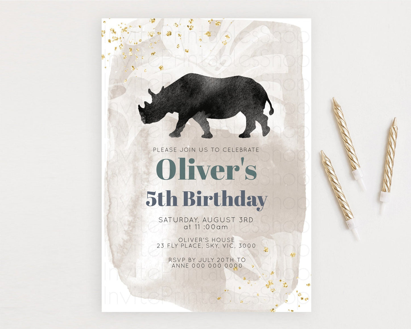 Rhino Birthday Invitation Rhino Invitation Rhino Birthday Rhino Safari Adventure Invite Rhino Palm Leaf Invite Zoo Party D10336