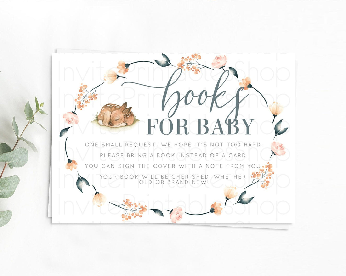 Fawn Books For Baby Card Deer Book Insert Floral Deer Book Card Enchanted Forest Butterfly Pastel Baby Shower Book Poem Request D10790