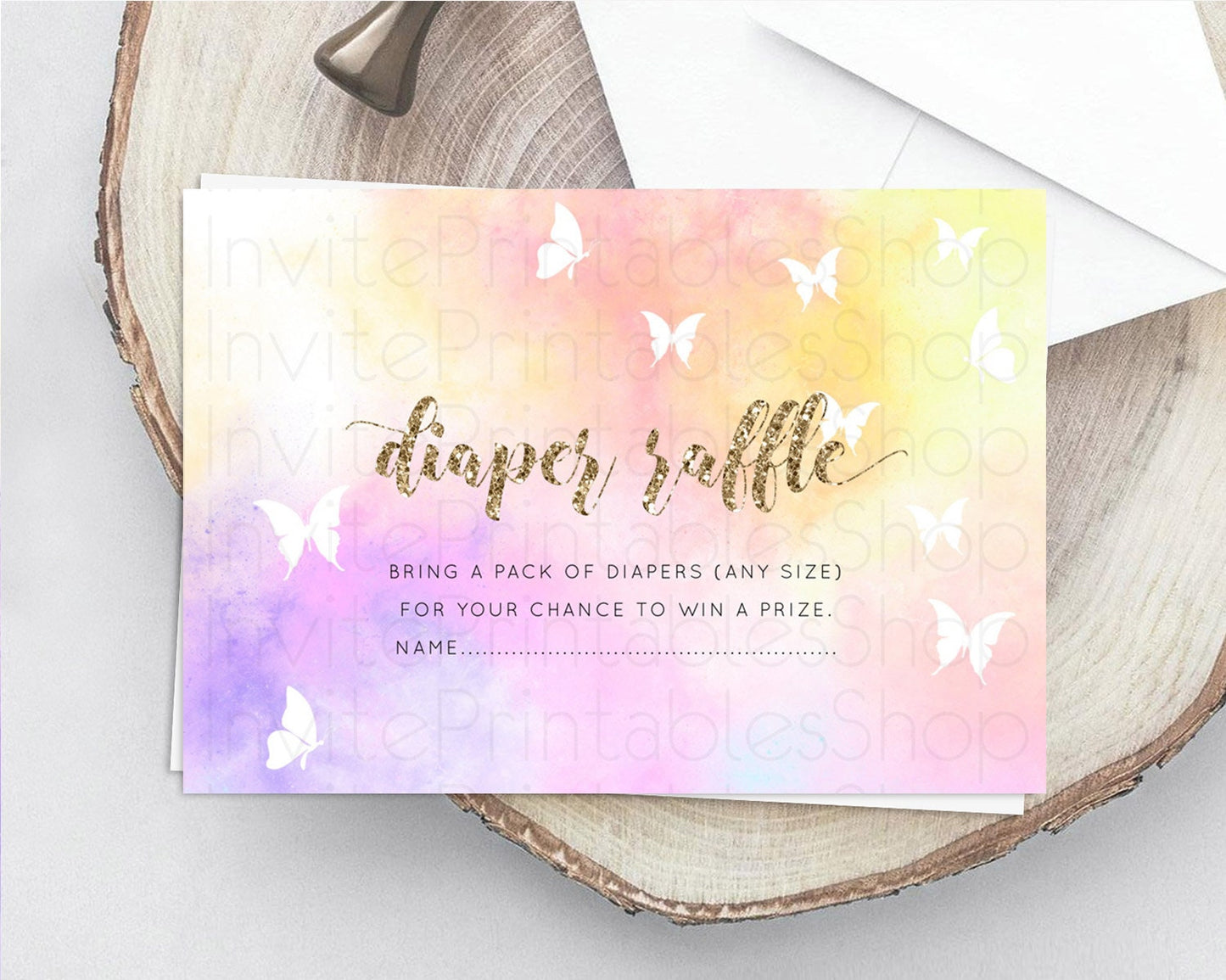 Pastel Diaper Raffle Card Pastel Rainbow Diaper Raffle Insert Colorful Ombre Watercolor Diaper Ticket Confetti Glitter Raffle Game D10435