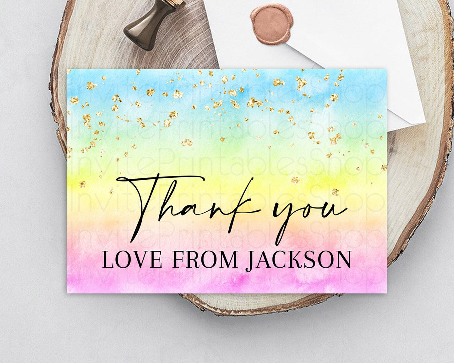 Pastel Thank You Rainbow Thank You Card Colorful Pastel Birthday Thank You Card Confetti Watercolor Pastel Teacher Thank You Cards D10483