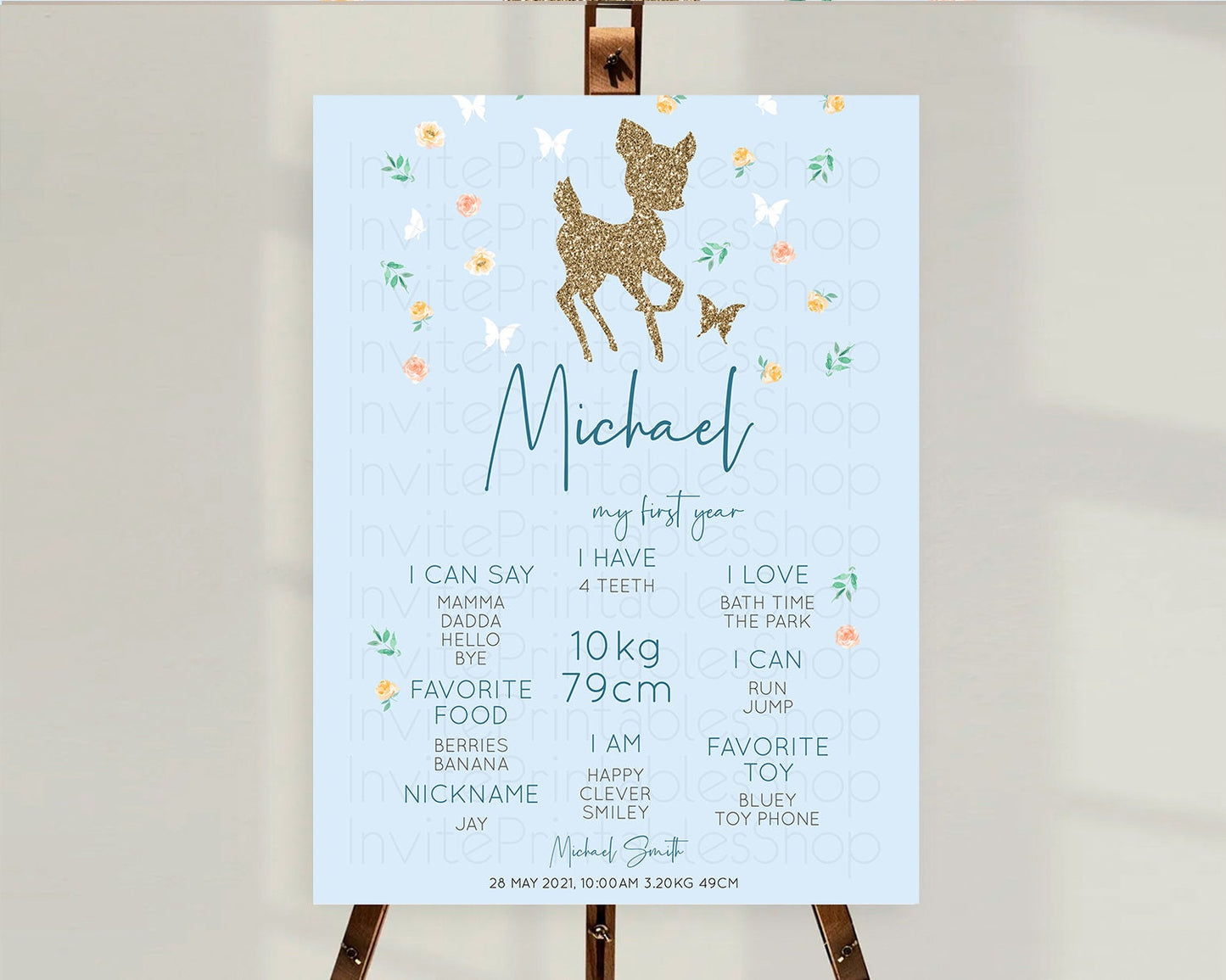 Fawn First Birthday Milestone Board Deer First Birthday Milestone Poster Enchanted Forest Butterfly Pastel Flowers 1st Birthday Sign D10902