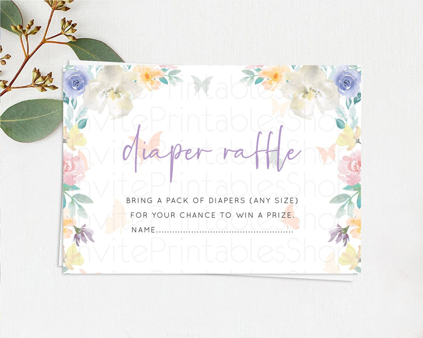 Secret Garden Diaper Raffle Card Boho Wildflower Diaper Raffle Insert Pastel Flower Garden Baby Shower Card Flower Raffle Game D10710