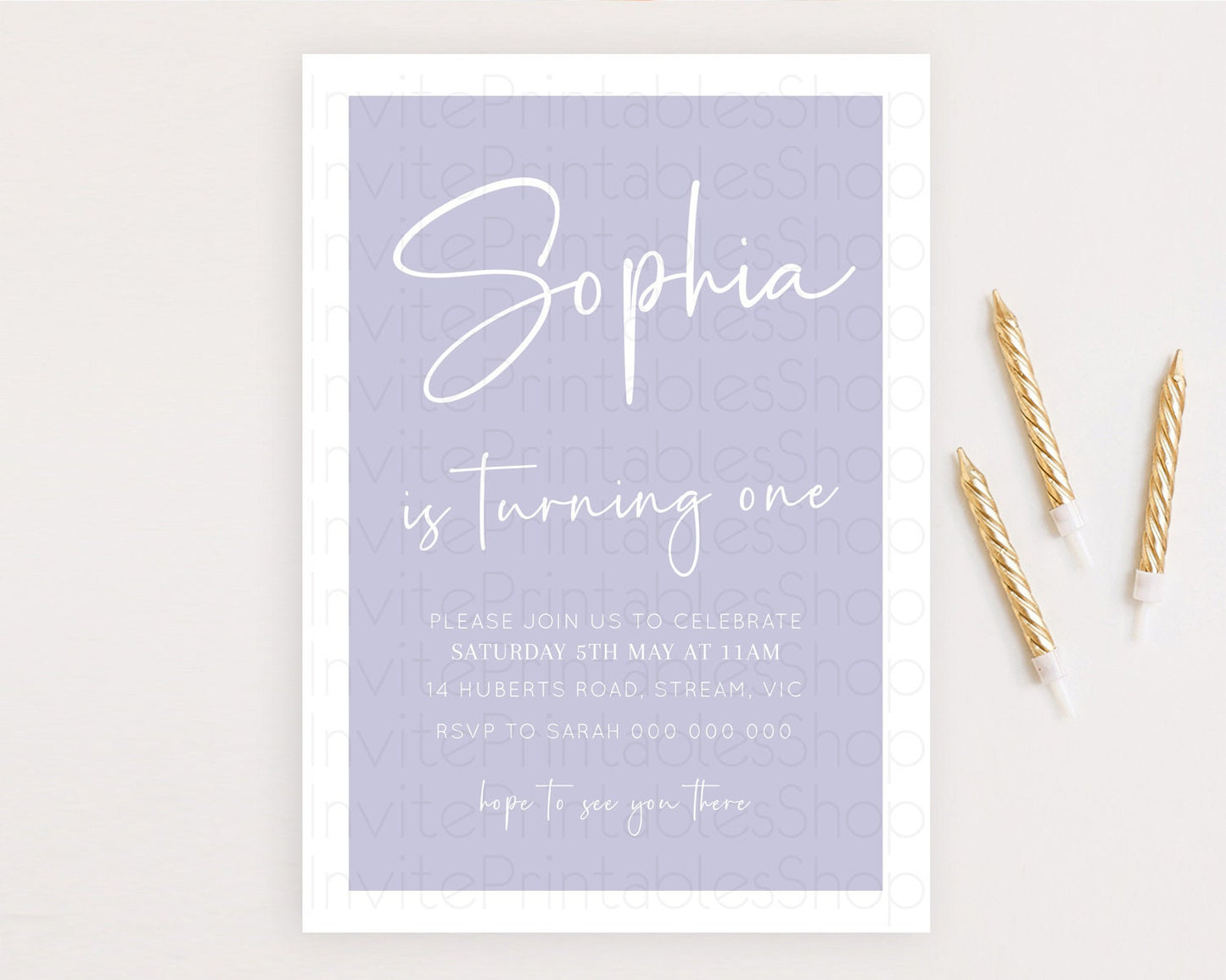 Purple Birthday Invitation Plain Purple Invites Minimalist Invitation Pastel Purple Invitation Modern Invites 2nd 1st First Birthday D10942