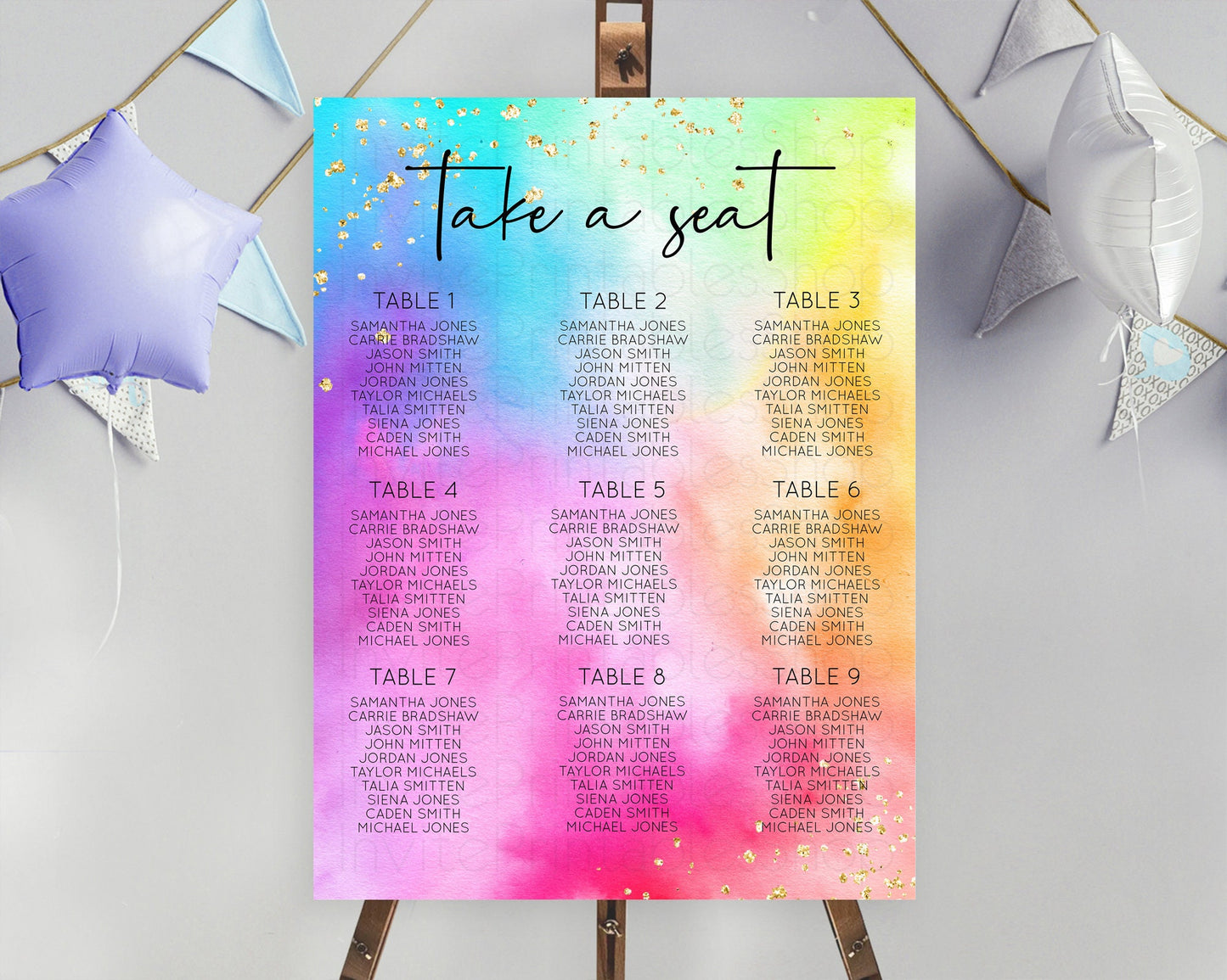 Tie Dye Seating Chart Rainbow Tie Dye Seating Chart Rainbow Colorful Seating Chart Tie Dye Pastel Rainbow Party Decor Take A Seat D10456