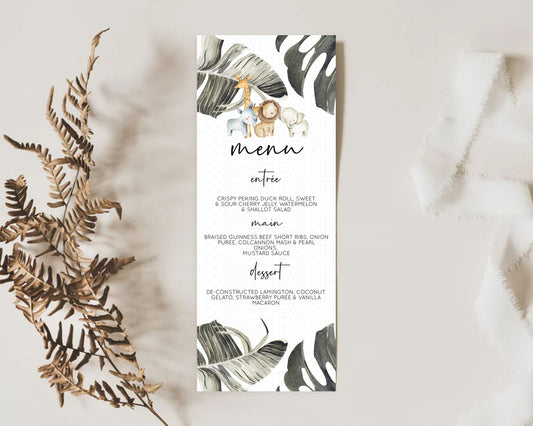 Editable Safari Menu Safari Menu Template Lion Gorilla Elephant Rhino Tropic