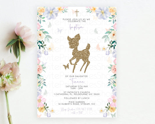 Editable Fawn Baptism Invitation Deer Baptism 1st Birthday Invitation Enchan