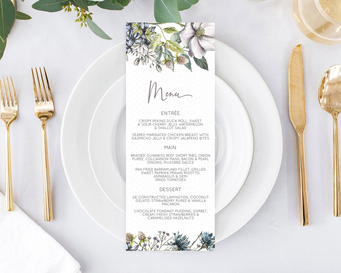 Secret Garden Menu Wildflower Menu Template Pastel Flower Garden Table Decor Boho Floral Dinner Dessert Floral Party Food Menu D10501