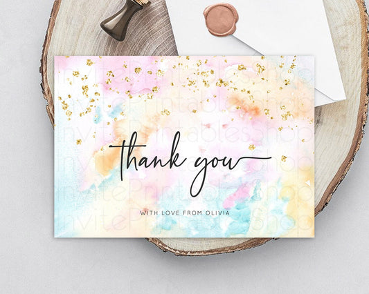 Pastel Thank You Rainbow Thank You Card Colorful Pastel Birthday Thank You Card Confetti Watercolor Pastel Teacher Thank You Cards D10548