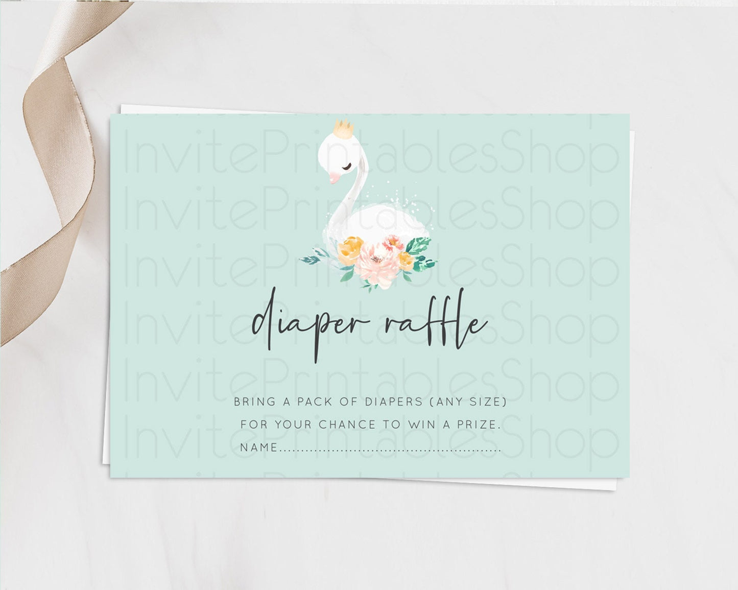 Swan Diaper Raffle Card Swan Princess Ballet Diaper Raffle Insert Enchanted Swan Lake Diaper Ticket Secret Garden Floral Raffle Game D10905