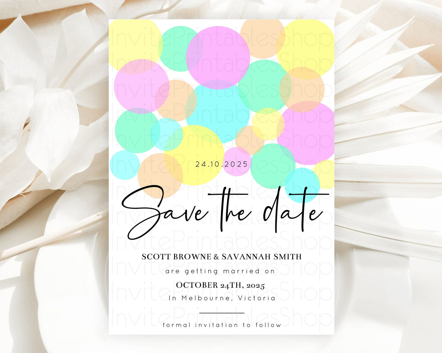 Pastel Confetti Save The Date Template Rainbow Colorful Sprinkles Party For 1st Birthday Baptism Baby Shower Wedding Bridal Shower D10409