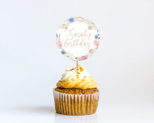 Editable Secret Garden Cupcake Toppers Wildflower Cupcake Toppers Pastel Flo