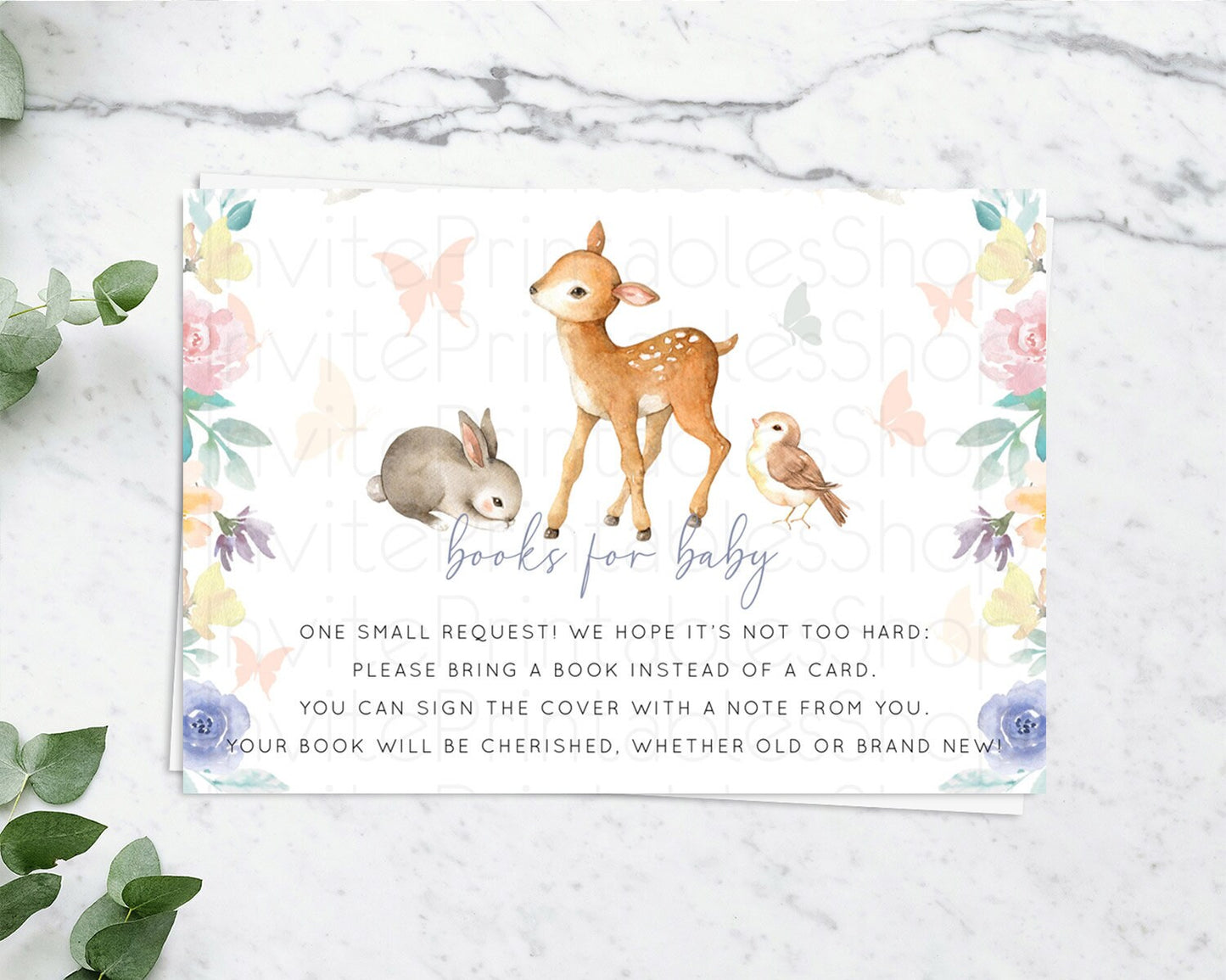 Fawn Books For Baby Card Deer Book Insert Floral Deer Book Card Enchanted Forest Butterfly Pastel Baby Shower Book Poem Request D10930