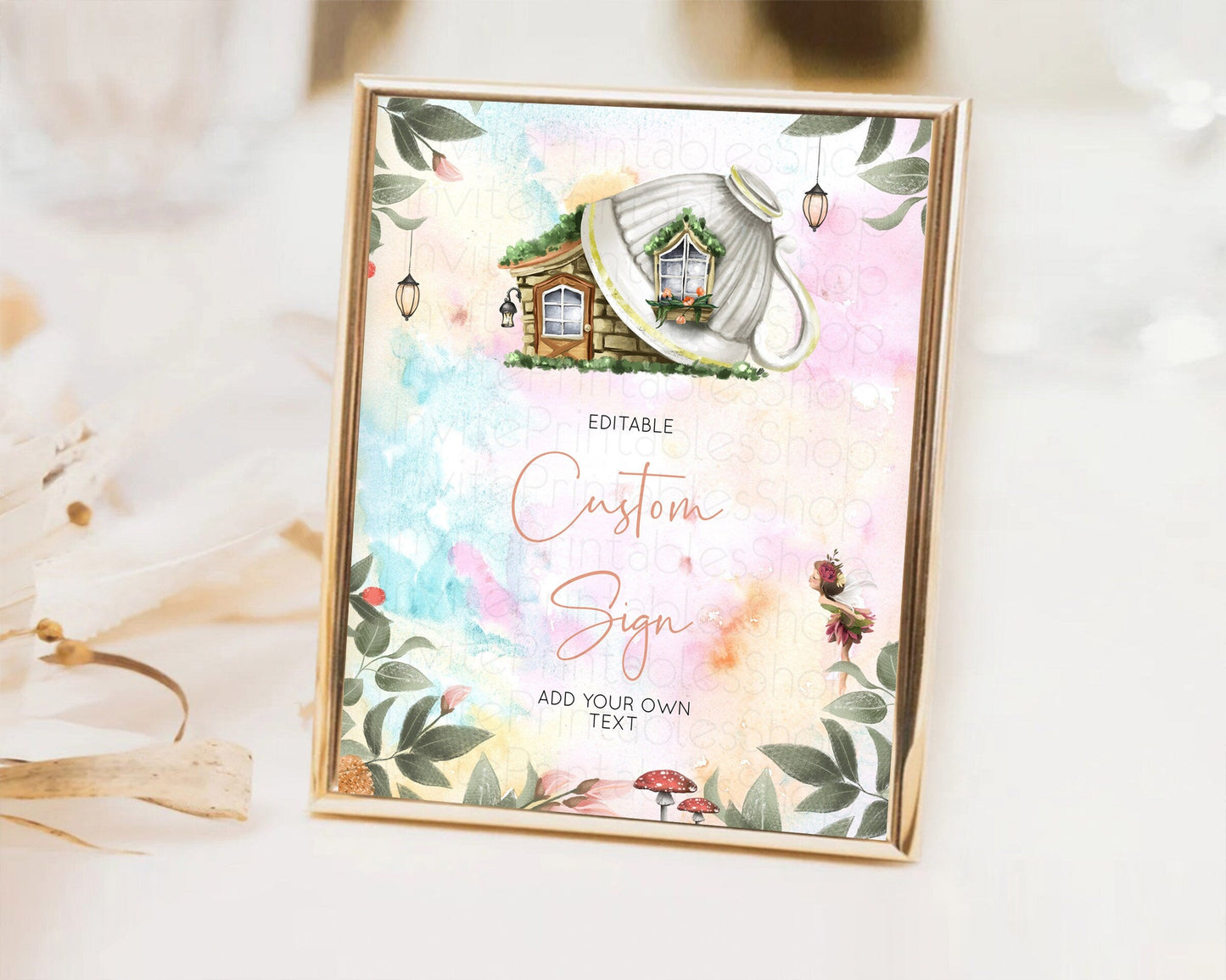 Fairy Sign Enchanted Garden Table Sign Decor Pastel Floral Butterfly Party Secret Garden Birthday Baptism Baby Shower Bridal Shower D10555