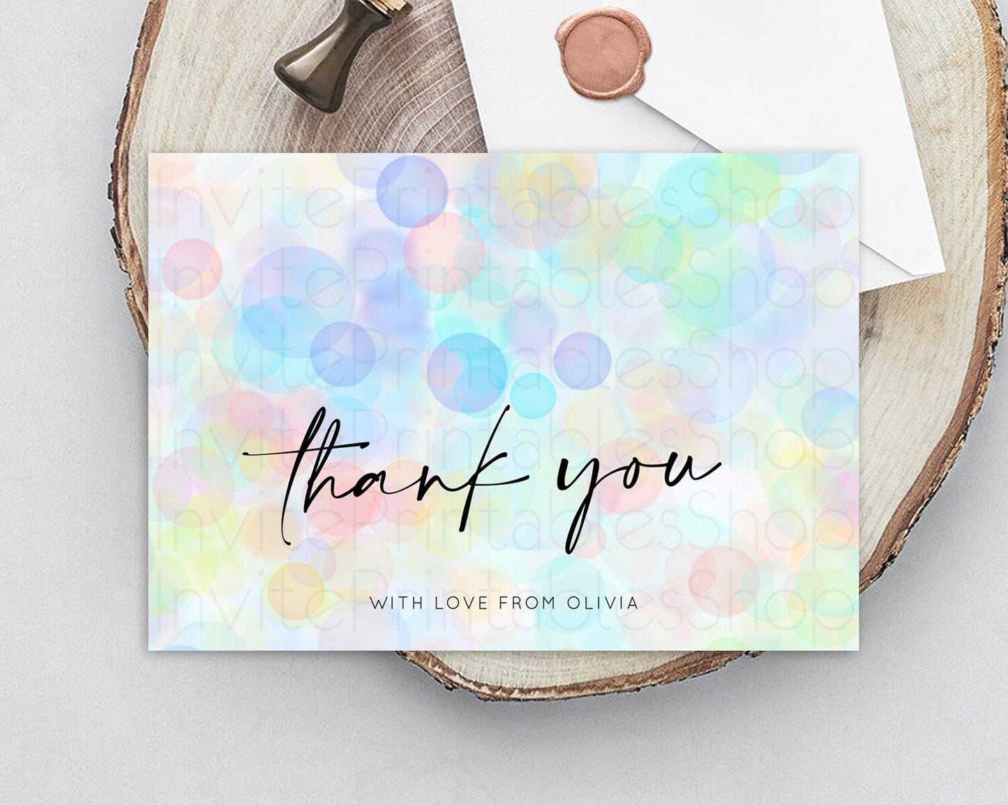 Pastel Thank You Bubbles Thank You Card Bubble Bath Birthday Thank You Card Rainbow Pastel Colorful Confetti Teacher Thank You Cards D10446
