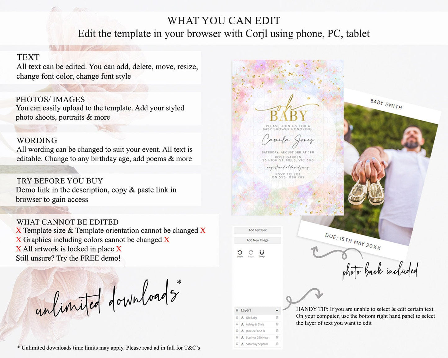 Pastel Baby Shower Invitation Rainbow Baby Shower Invitation Colorful Pastel Watercolor Invitation Gold Glitter Sprinkles Ombre D10649