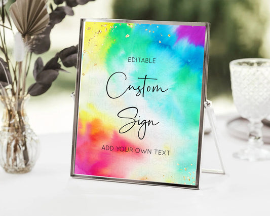 Editable Tie Dye Sign Ombre Table Sign Decor Rainbow Pastel Ombre Watercolor