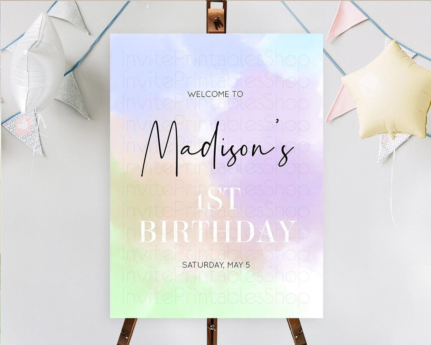 Pastel Welcome Sign Pastel Rainbow Welcome Sign Colorful Rainbow Confetti Watercolor Glitter Pastel First Birthday Welcome Sign D10371