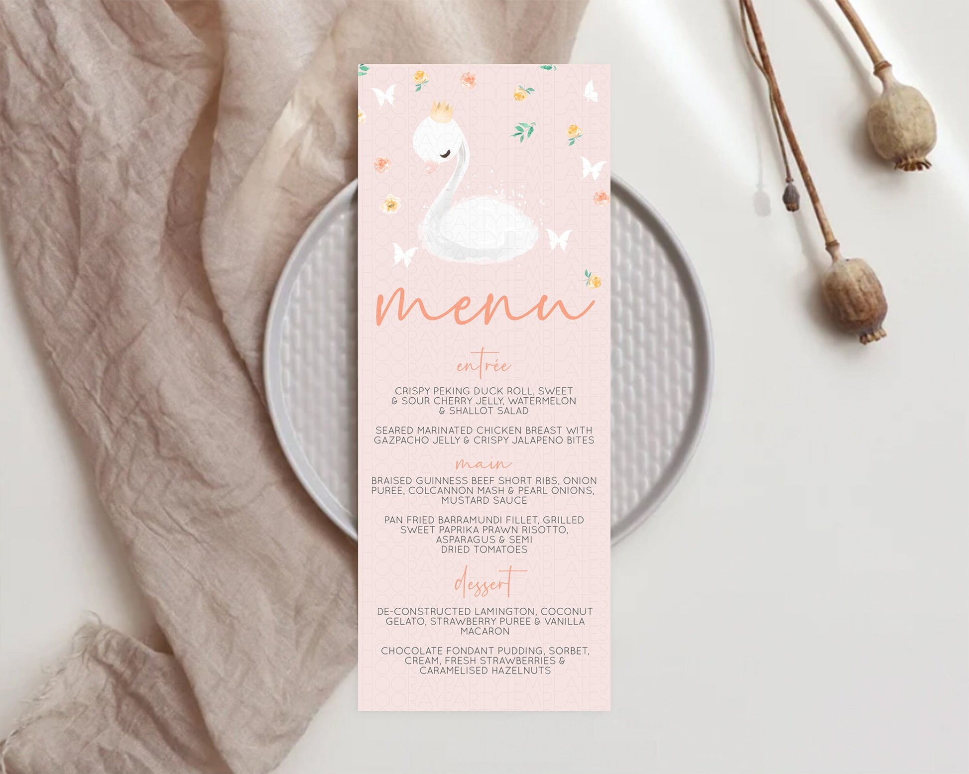 Editable Swan Menu Swan Princess Ballet Menu Template Enchanted Swan Lake Ta
