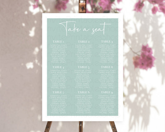 Editable Green Seating Chart Plain Green Seating Sign Minimalist Green Seati