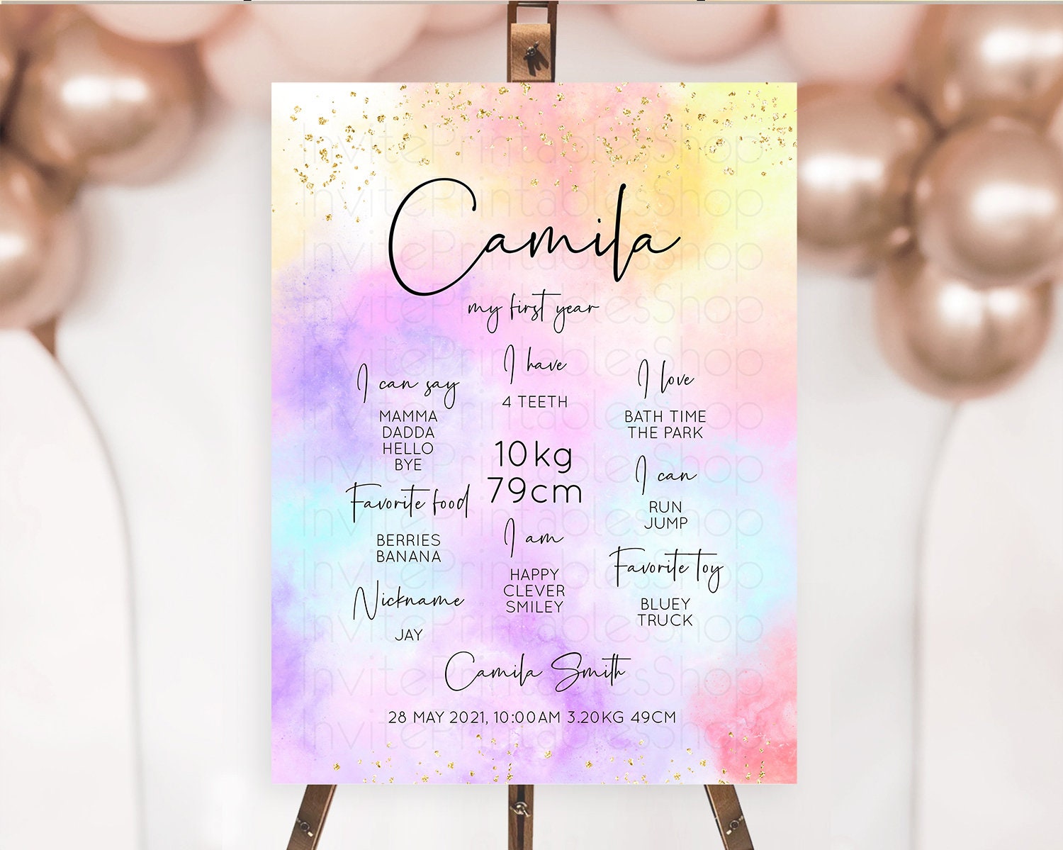 Editable Pastel First Birthday Milestone Board Pastel Rainbow Milestone Post