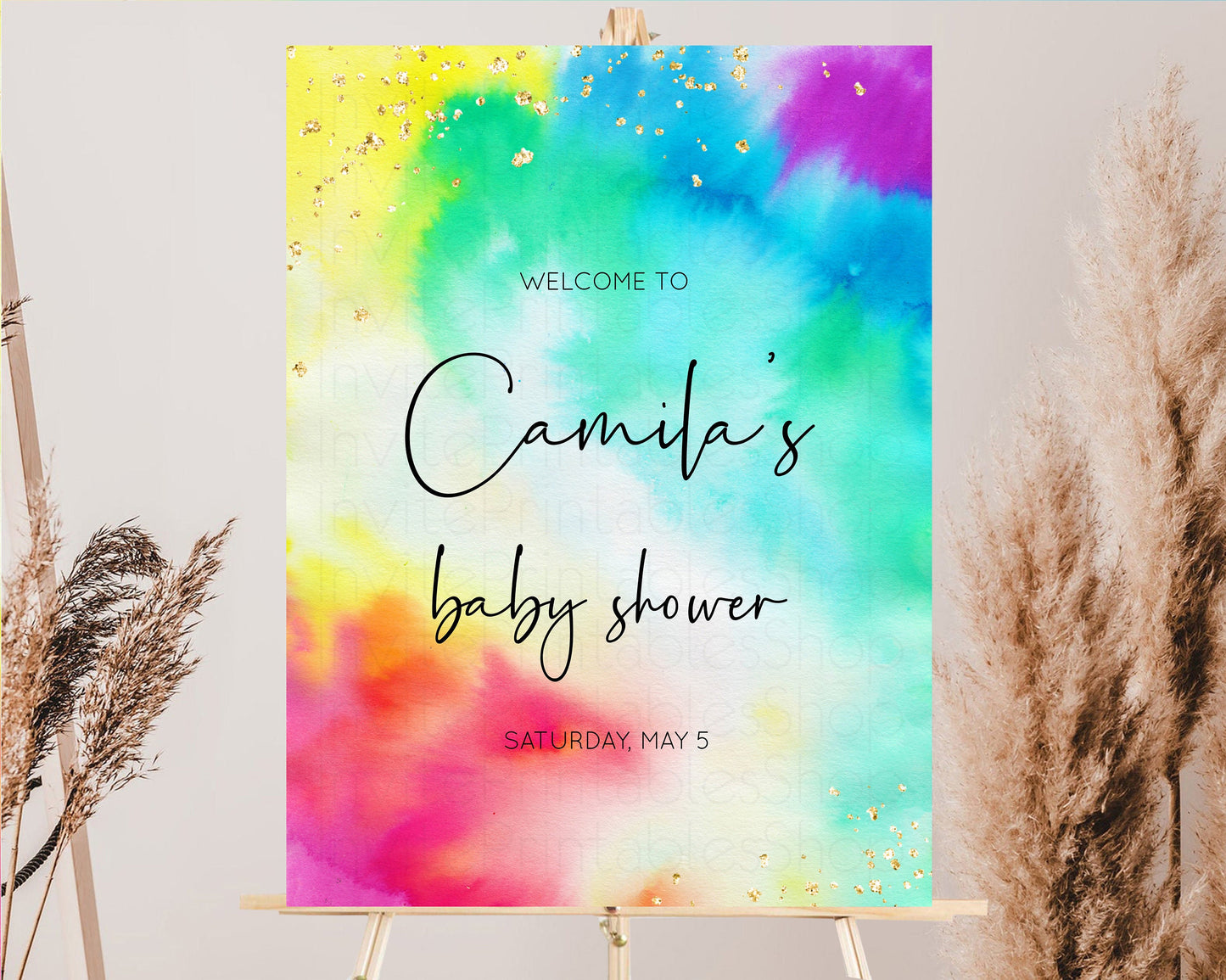 Rainbow Welcome Sign Tie Dye Baby Shower Board Colorful Watercolor Baby Shower Board Pastel Splash Welcome Board Glitter Welcome Poster 511