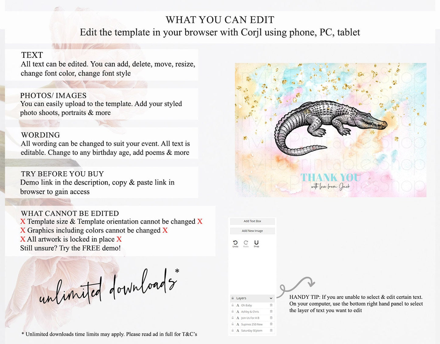 Pastel Croc Thank You Rainbow Gator Thank You Card Colorful Rainbow Croc Birthday Thank You Pastel Gator Teacher Thank You Template D10285