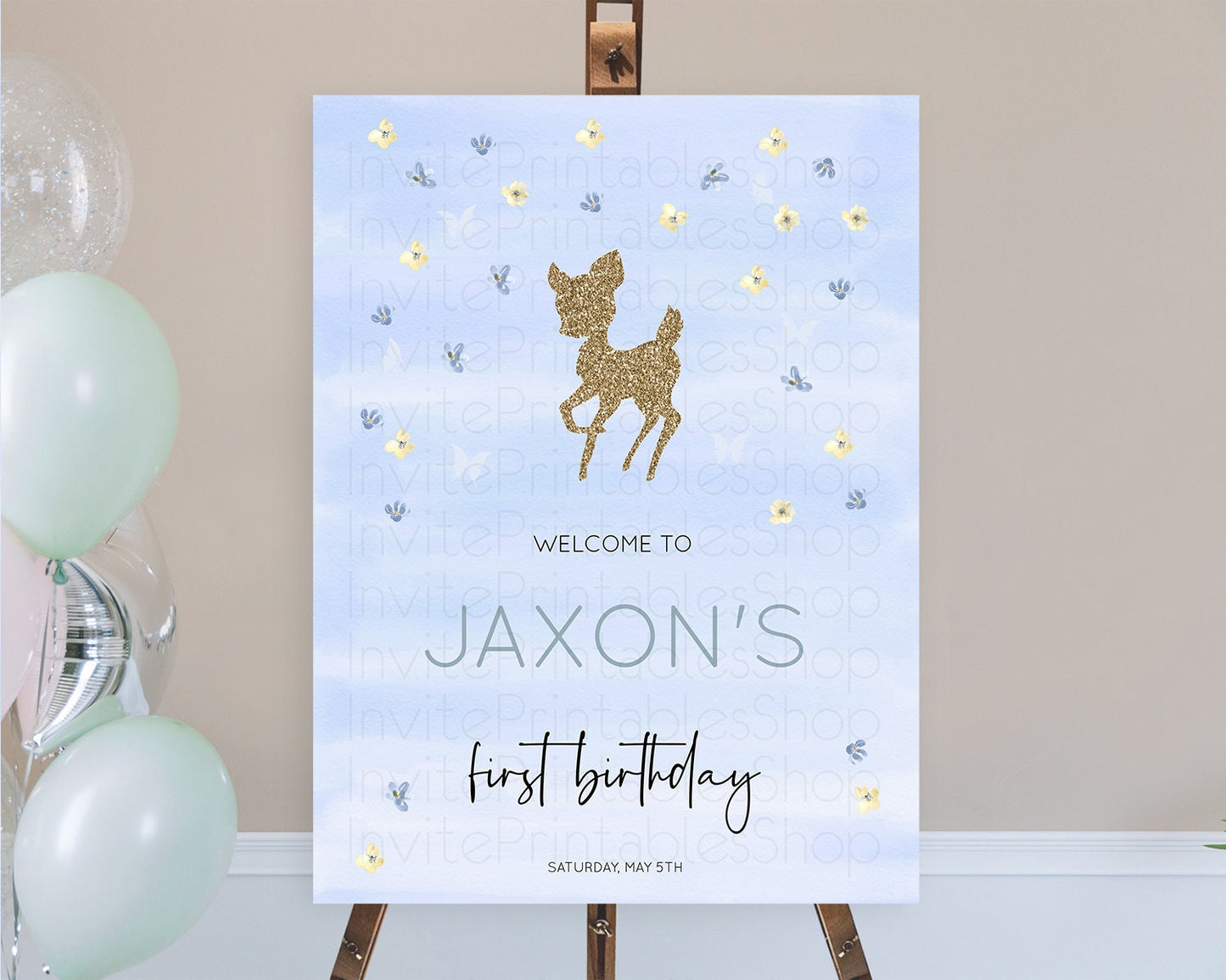 Fawn Welcome Sign Deer Welcome Board Floral Deer Welcome Poster Enchanted Forest Butterfly Pastel Floral First Birthday Welcome Sign D10863