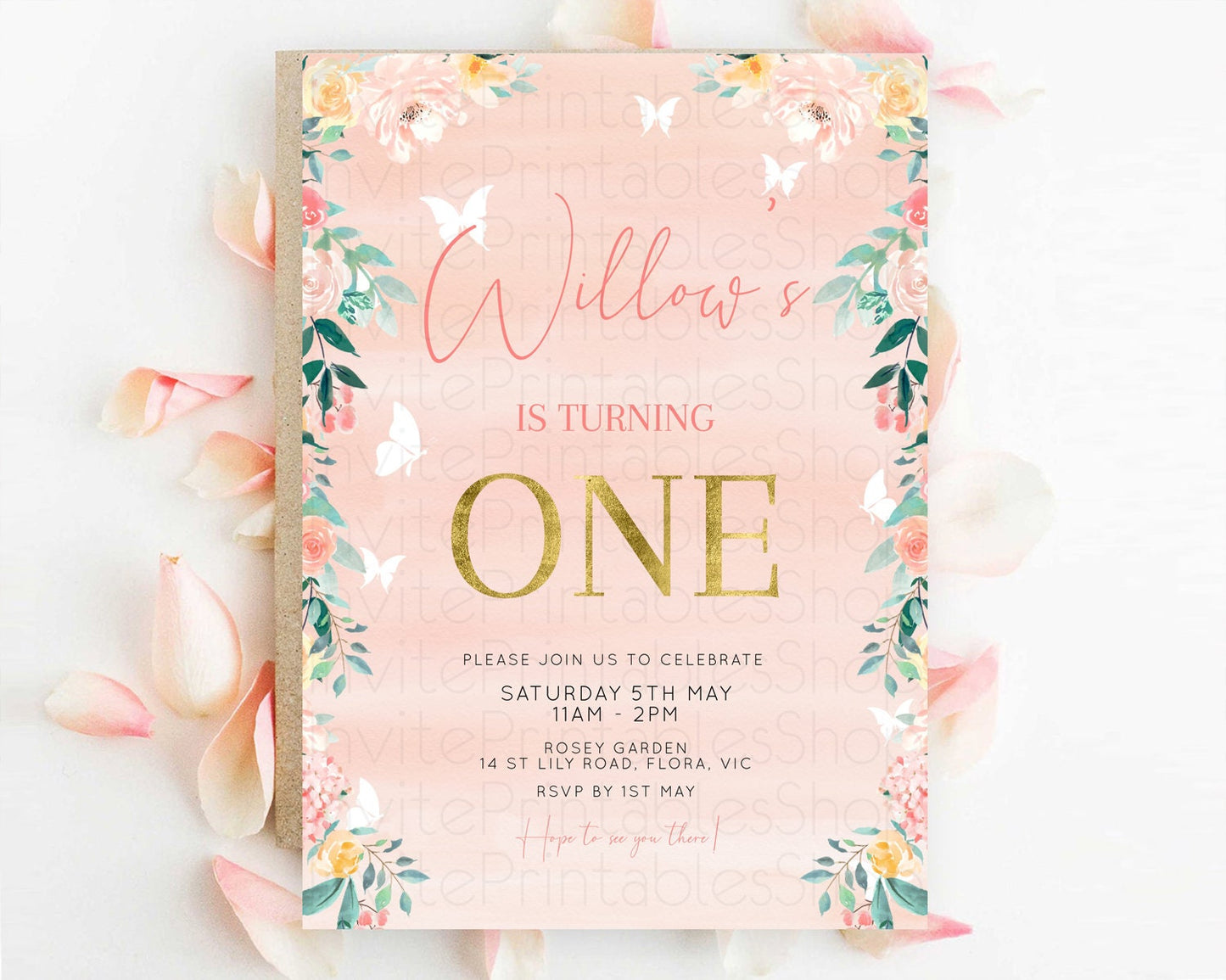 Secret Garden Invitation Wildflower Birthday Invitation Pastel Flowers Invite Enchanted Garden Boho Floral 3rd 2nd First Birthday D10245