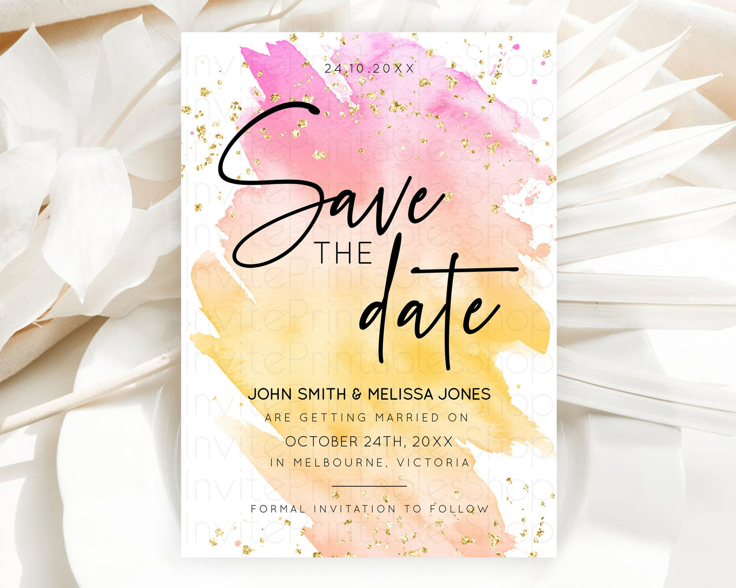 Pastel Save The Date Template Pastel Ombre Rainbow Watercolor Colorful Party For Birthday Baptism Baby Shower Wedding Bridal Shower D10527