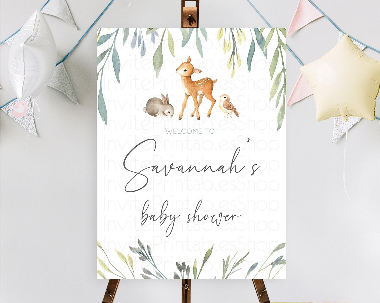 Fawn Baby Shower Welcome Sign Deer Welcome Board Floral Deer Welcome Poster Enchanted Forest Butterfly Pastel Floral Welcome Sign D10919