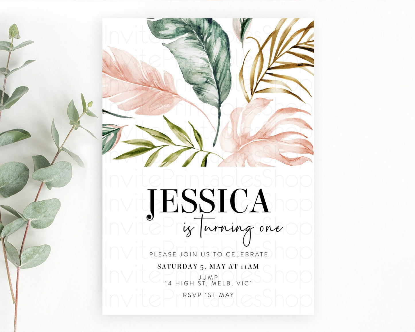 Tropical Invitation Tropical Birthday Invitation Tropical Floral Invitation Palm Leaf Fern Invite Frangipani White Orchid Invitation D11064