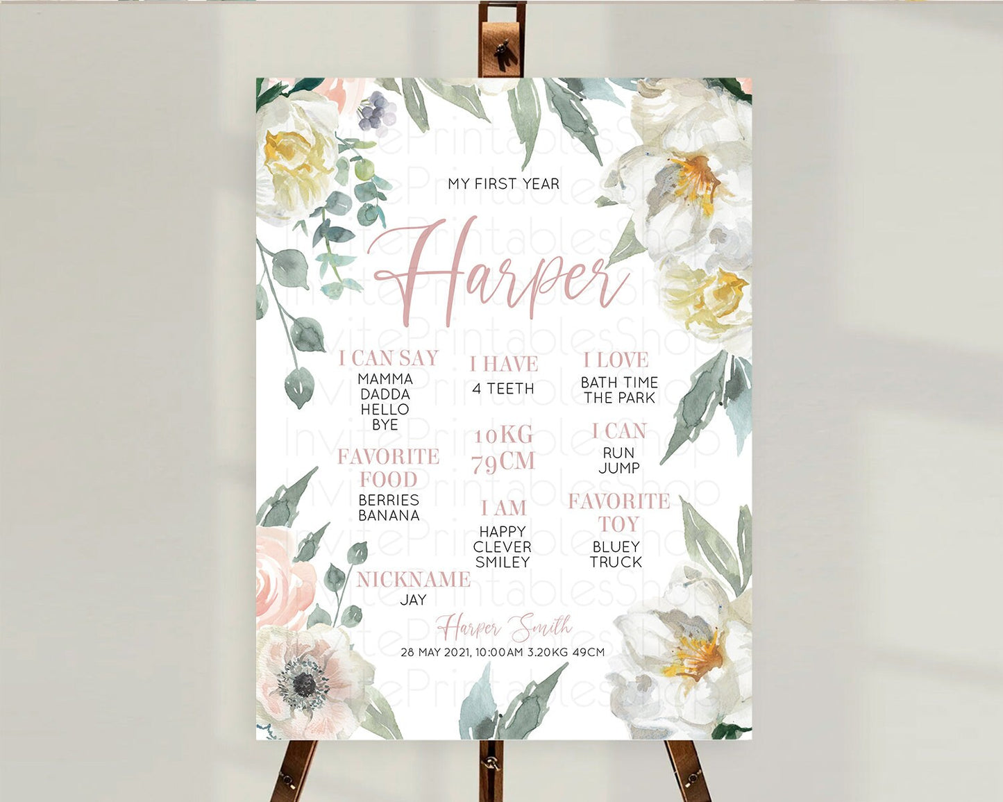 Secret Garden Milestone Board Wildflower First Birthday Milestone Poster Pastel White Flowers Milestone Boho Floral 1st Birthday Sign D10121