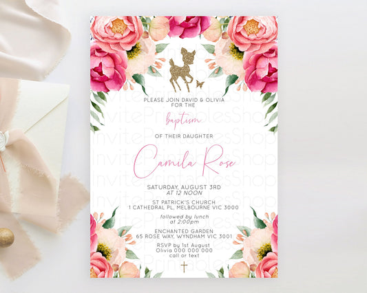 Editable Fawn Baptism Invitation Deer Baptism 1st Birthday Invitation Enchan