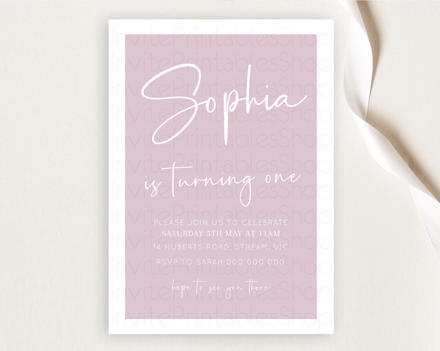 Pink Birthday Invitation Plain Pink Invitation Minimalist Invitation Pastel Pink Invitation Modern Invitation 2nd 1st First Birthday D10940