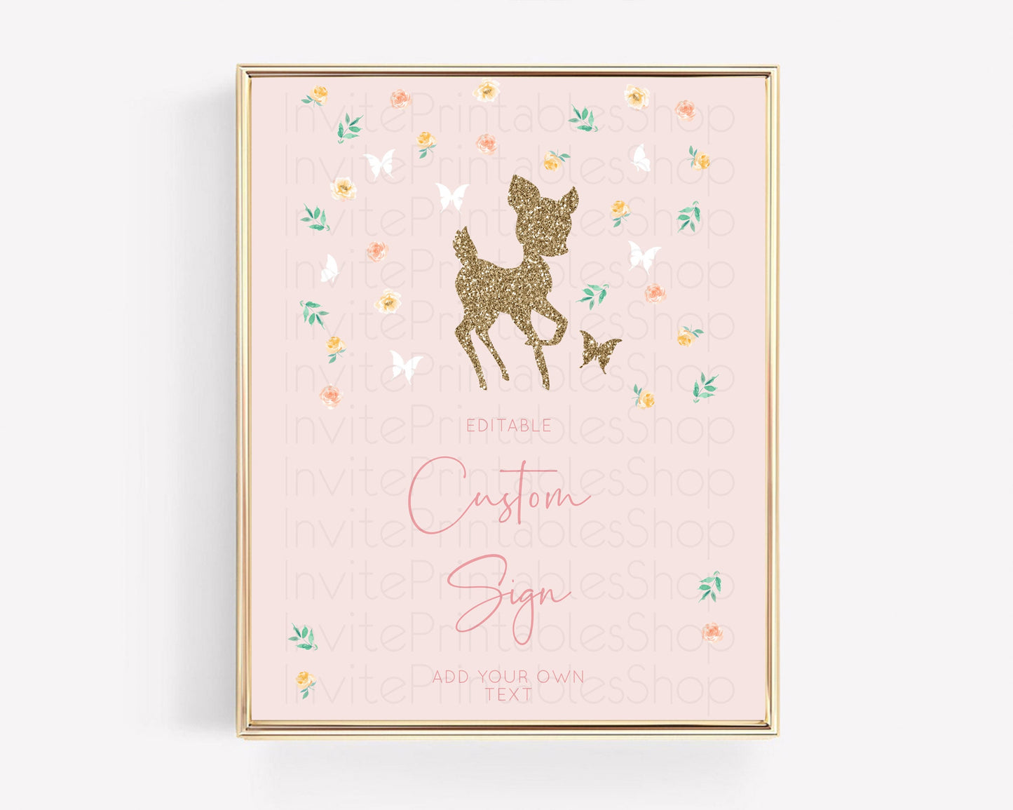 Fawn Deer Sign Pastel Floral Deer Table Sign Decor  Enchanted Forest Butterfly Party 1st Birthday Baptism Baby Shower Bridal Shower D10386