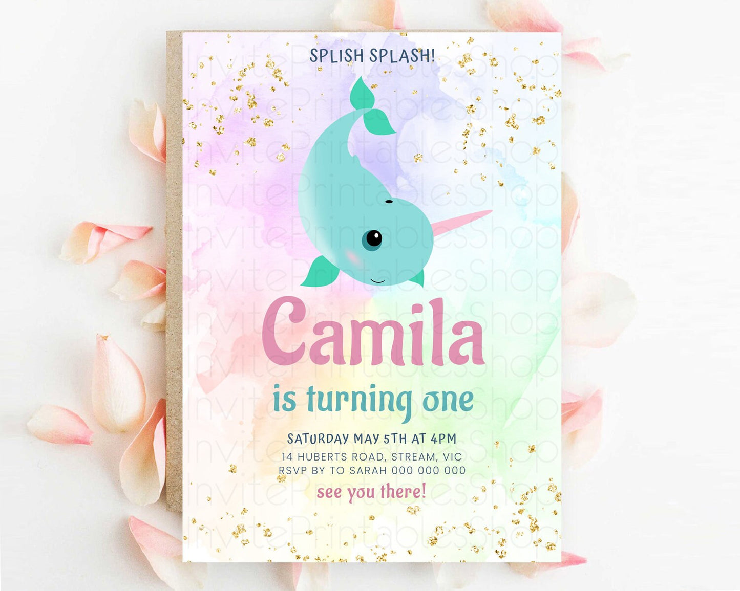 Narwhal Birthday Invitation Narwhal Unicorn Invitation Rainbow Sea Pastel Under Sea Unicorn Narwhal Party 3rd 2nd 1st First Birthday D10726
