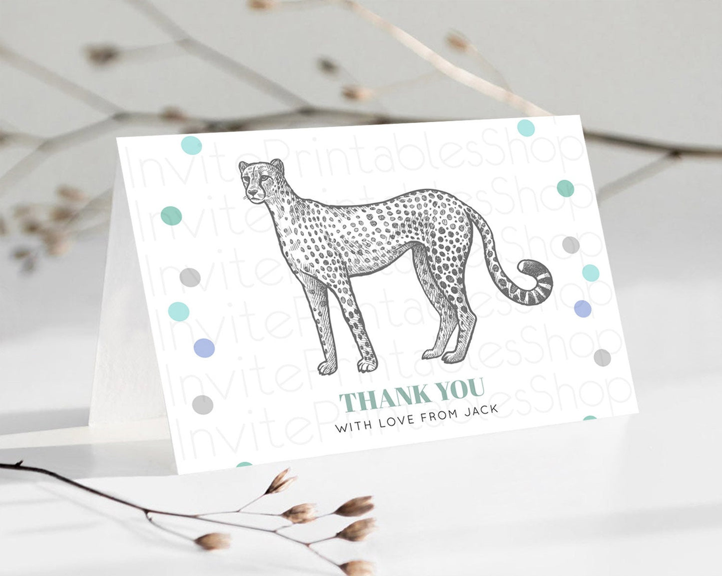 Cheetah Thank You Cheetah Thank You Card Cheetah Party Birthday Thank You Card Safari Card Template Cheetah Teacher Thank You Cards D10857