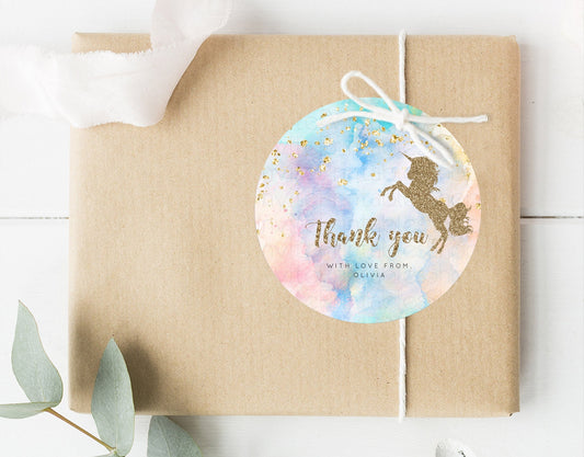 Unicorn Rainbow  Thank You Gift Tags Pastel Unicorn Thank You Tags Magical Ombre Unicorn Favor Tags Colorful Watercolor Party Tags D10949