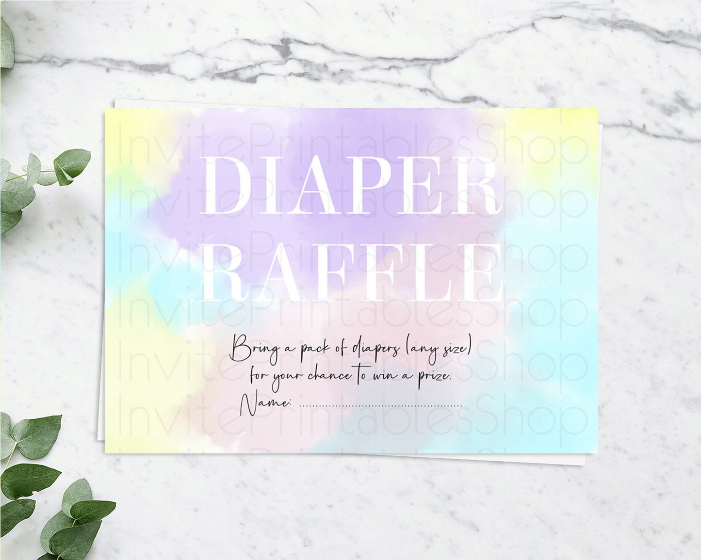 Pastel Diaper Raffle Card Pastel Rainbow Diaper Raffle Insert Colorful Ombre Watercolor Diaper Ticket Confetti Glitter Raffle Game D10617