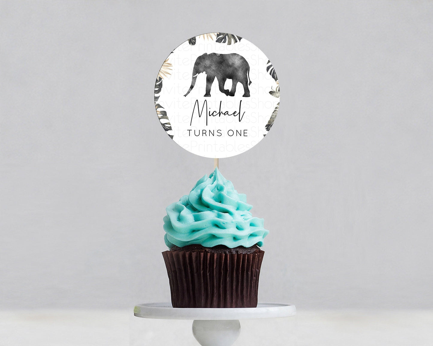 Elephant Cupcake Toppers Elephant Cupcake Elephant Party Safari Adventure Elephant Cupcake Topper Elephant Decor Zoo Fern Palm Leaf D10803