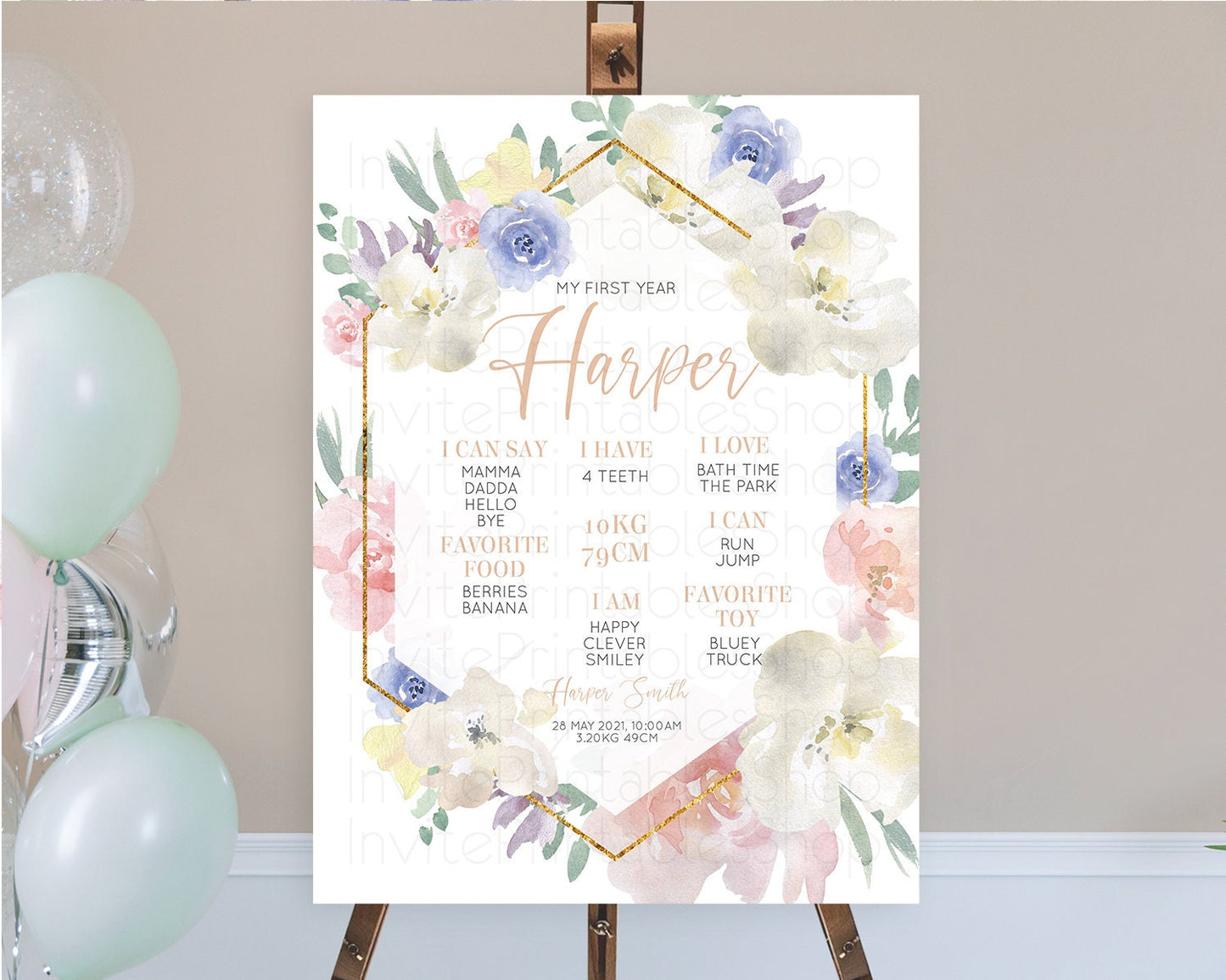 Secret Garden Milestone Board Wildflower First Birthday Milestone Poster Pastel Flowers Milestone Boho Wildflower 1st Birthday Sign D10254