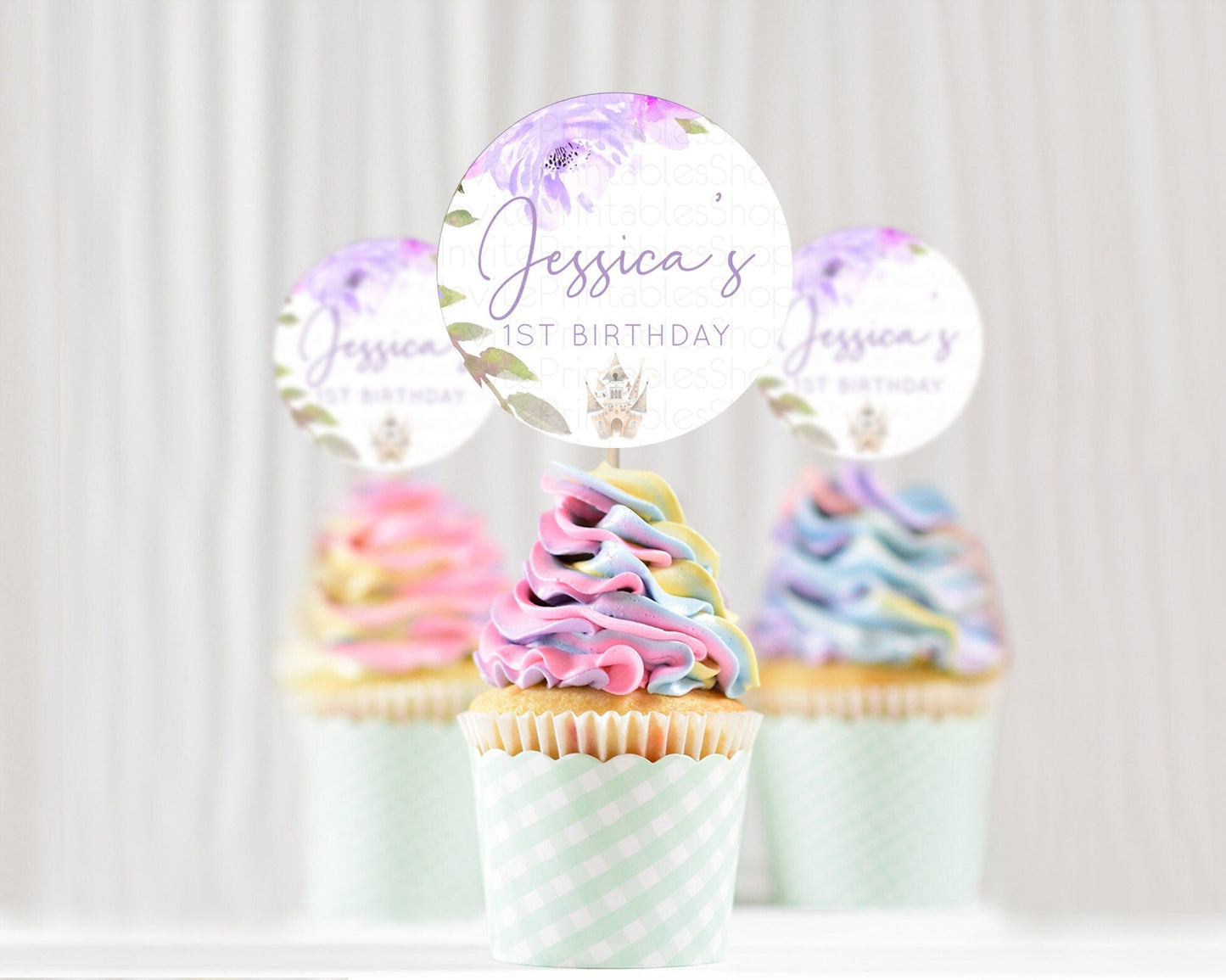 Princess Cupcake Toppers Castle Cupcake Toppers Royal Princess Decor Fairy Tale Enchanted Castle Pastel Floral Garden Table Number D10339
