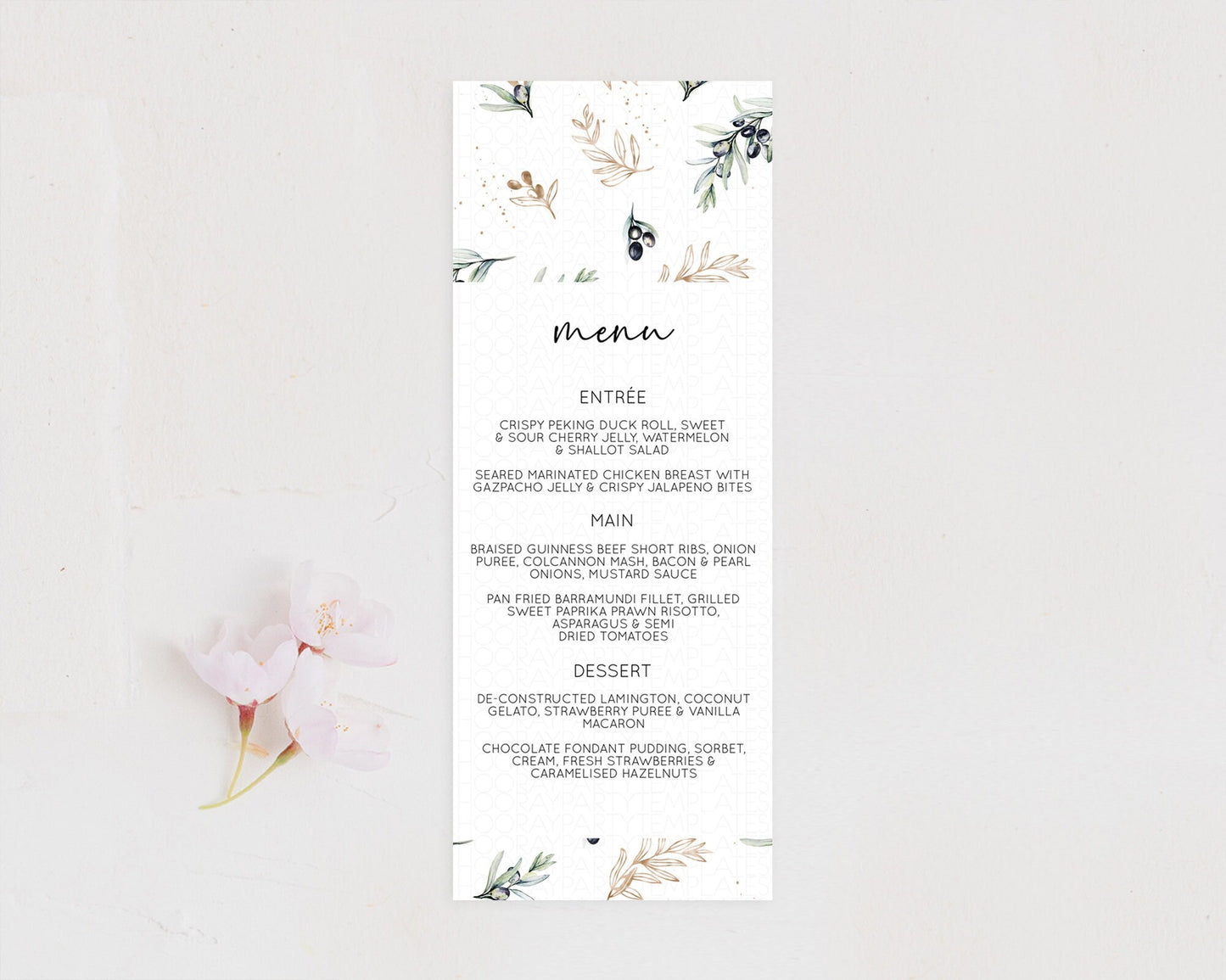 Leafy Menu Green Leaf Menu Template Eucalyptus Fern Leaves Decor Watercolor Boho Garden Leaf Branch Dinner Dessert Party Food Menu D11055