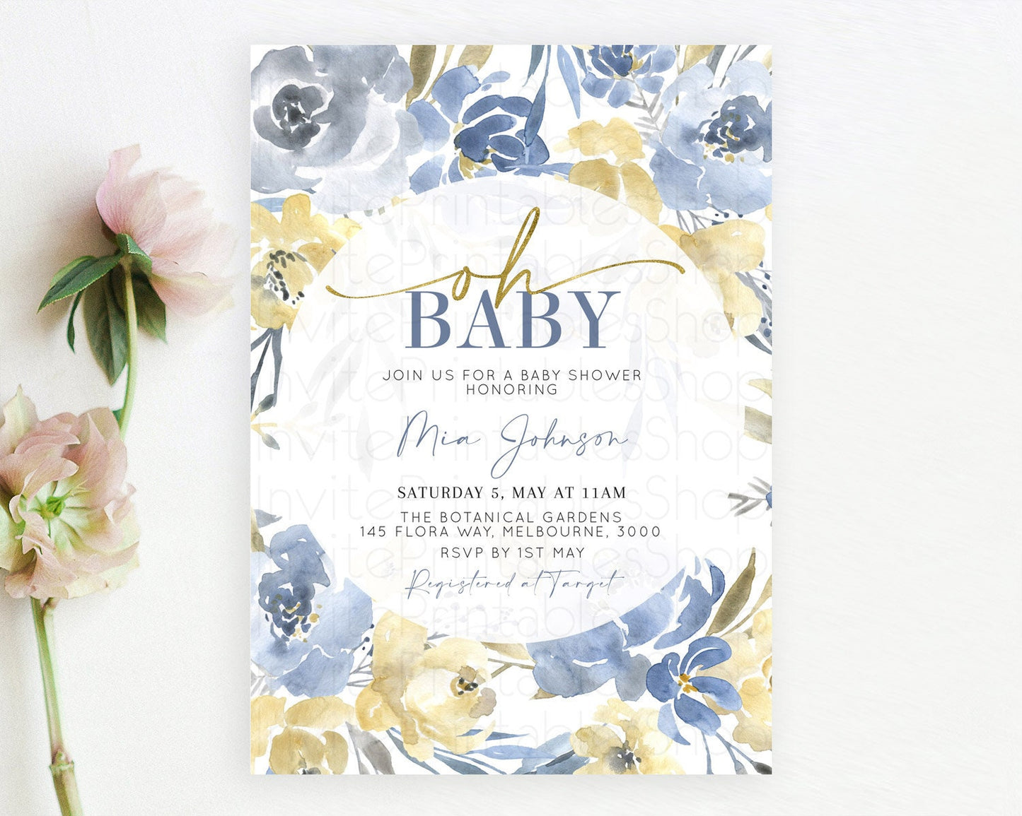 Wildflower Baby Shower Invitation Secret Garden Baby Shower Invitation Pastel Flowers Invite Enchanted Garden Shower Floral Theme D10189