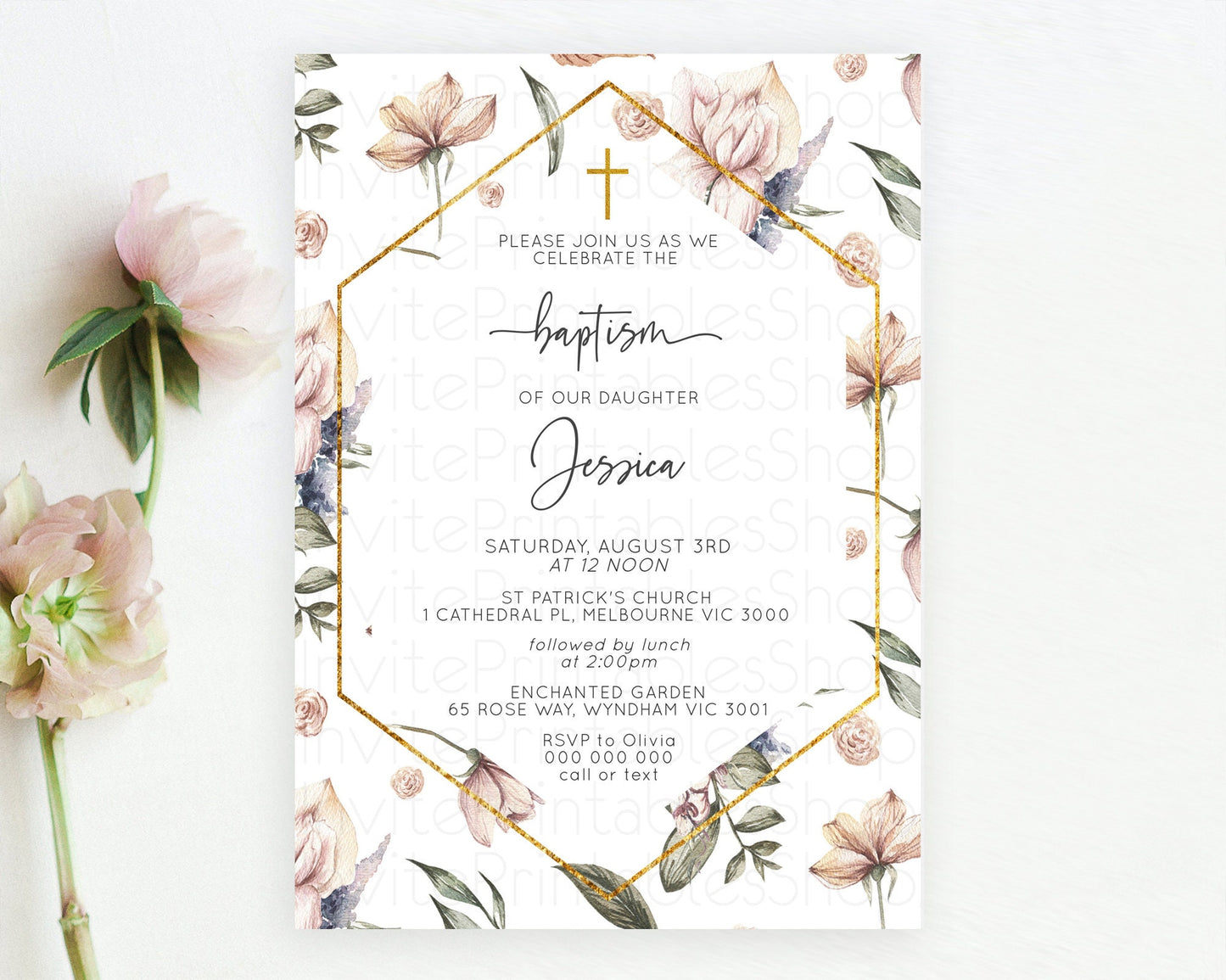 Secret Garden Baptism Invitation Wildflower Baptism Birthday Invite Pastel Flowers Christening Invite Enchanted Garden Boho Floral  D10504