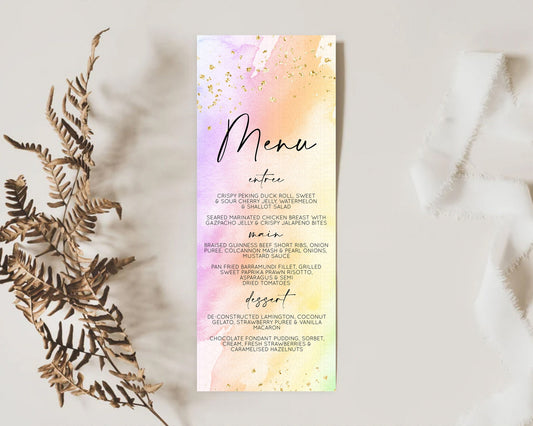 Editable Pastel Menu Pastel Rainbow Menu Template Colorful Pastel Table Deco