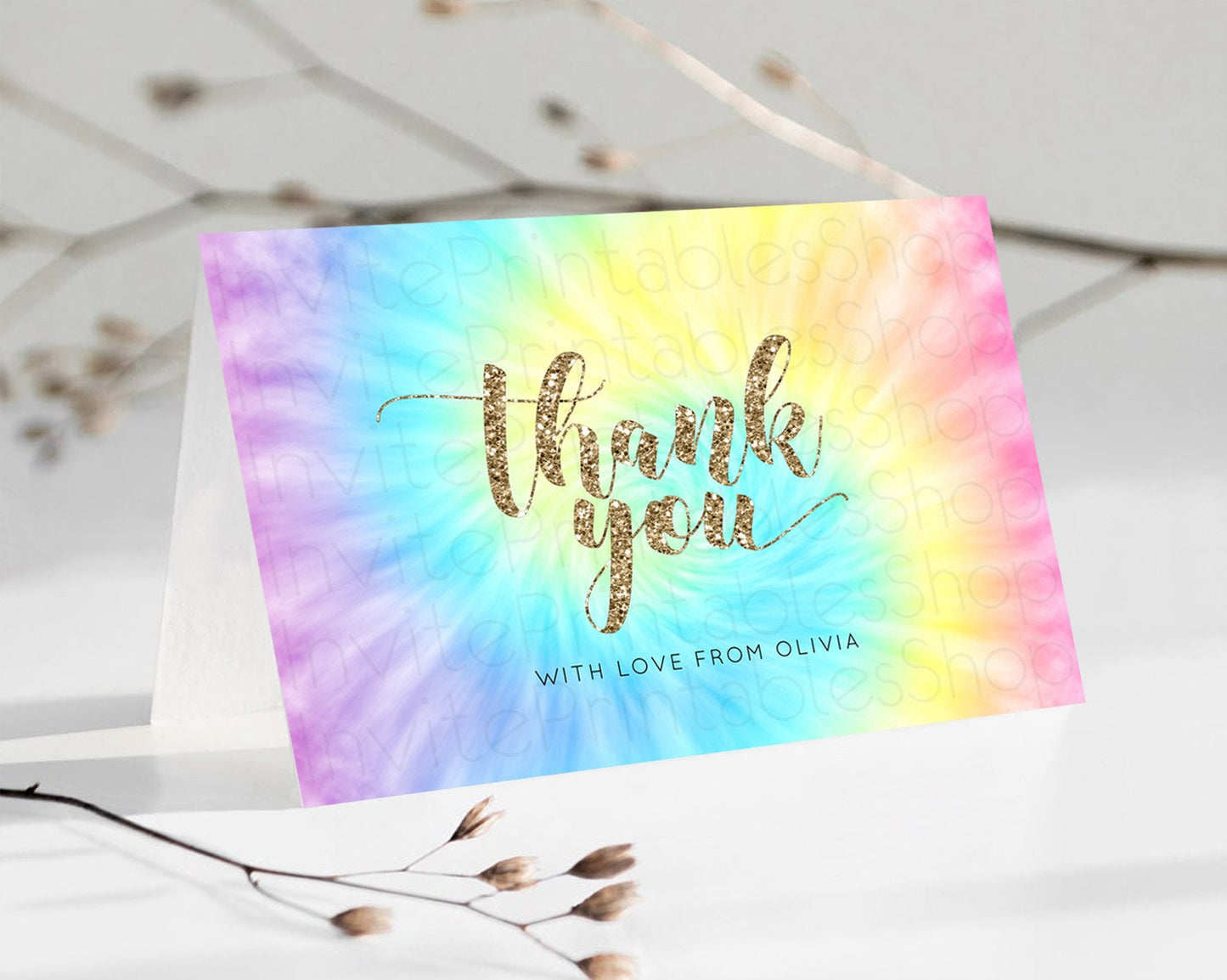 Tie Dye Thank You Rainbow Tie Dye Thank You Card Pastel Birthday Thank You Colorful Pastel Cards Rainbow Teacher Thank You Card D10580