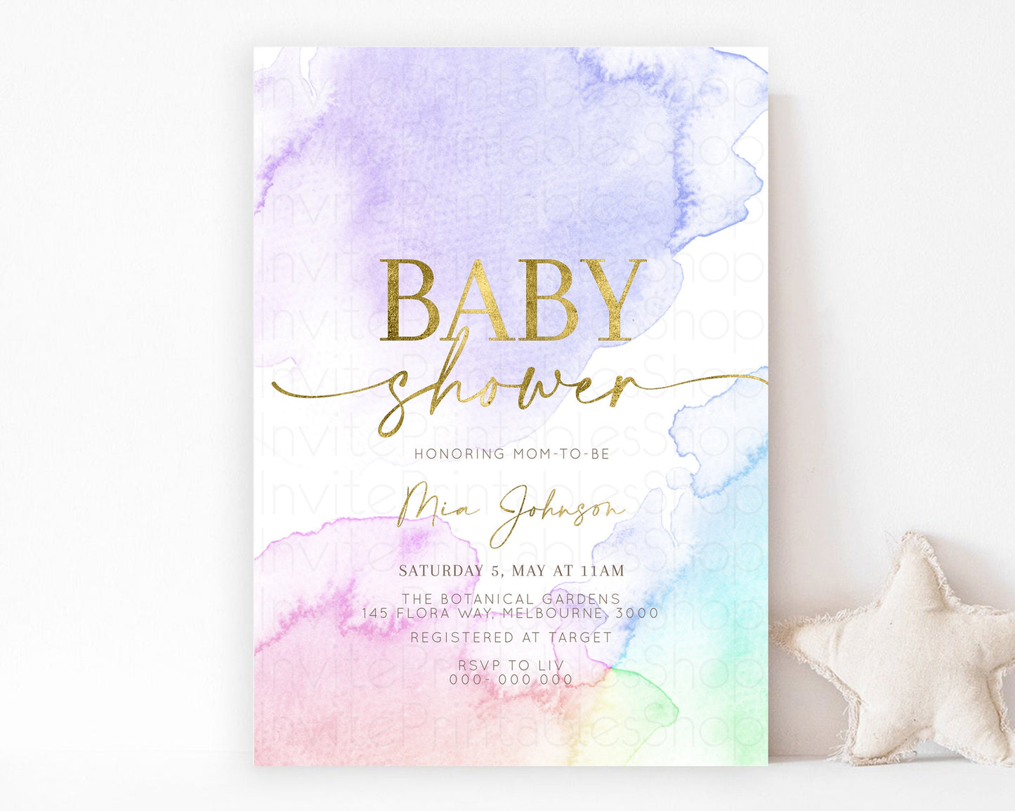 Rainbow Baby Shower Invitation Pastel Watercolor Invitation Ombre Splash Invite Glitter Confetti Sprinkles Colorful Gender Neutral 193