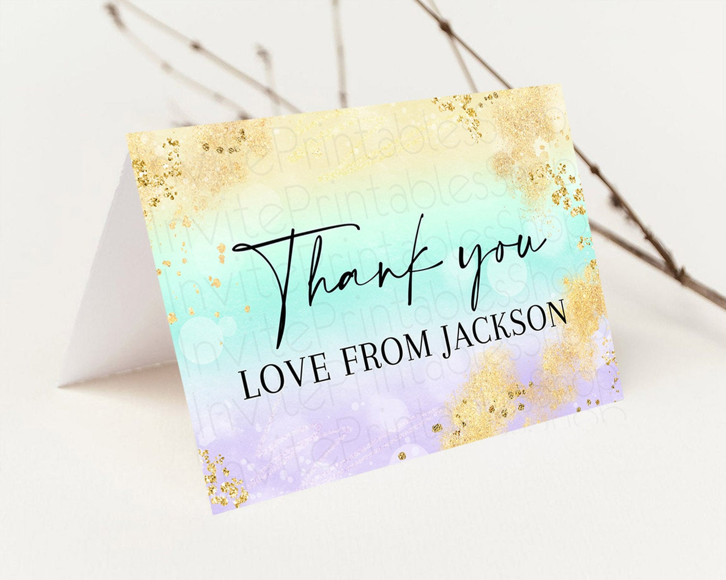 Pastel Thank You Rainbow Thank You Card Colorful Pastel Birthday Thank You Card Confetti Watercolor Pastel Teacher Thank You Cards D10672