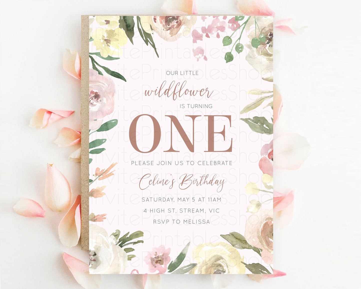 Secret Garden Invitation Wildflower Birthday Invitation Pastel Flowers Invite Enchanted Garden Boho Floral 3rd 2nd First Birthday D10192